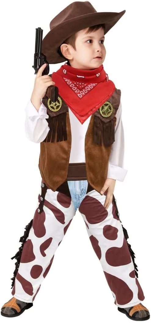 Tacobear Cowboy Kostüm Kinder mit Bandana Halstuch Hut Weste Hose Western Cowboy Cosplay Set Faschin