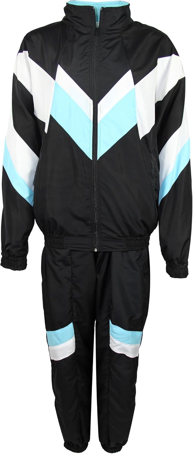 Foxxeo 80er Jahre Trainingsanzug Premium Kostüm für Herren - schwarz weiss babyblau 3XL, 3XL