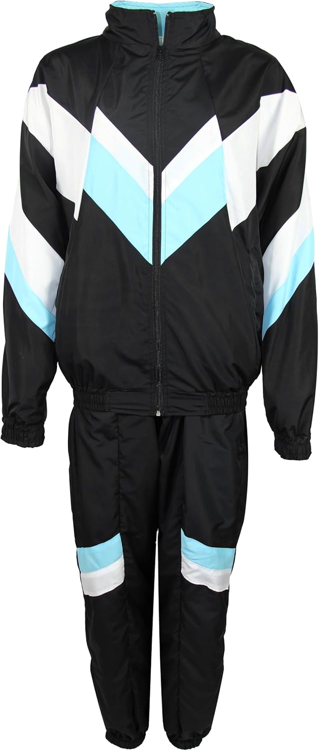 Foxxeo 80er Jahre Trainingsanzug Premium Kostüm für Herren - schwarz weiss babyblau, L