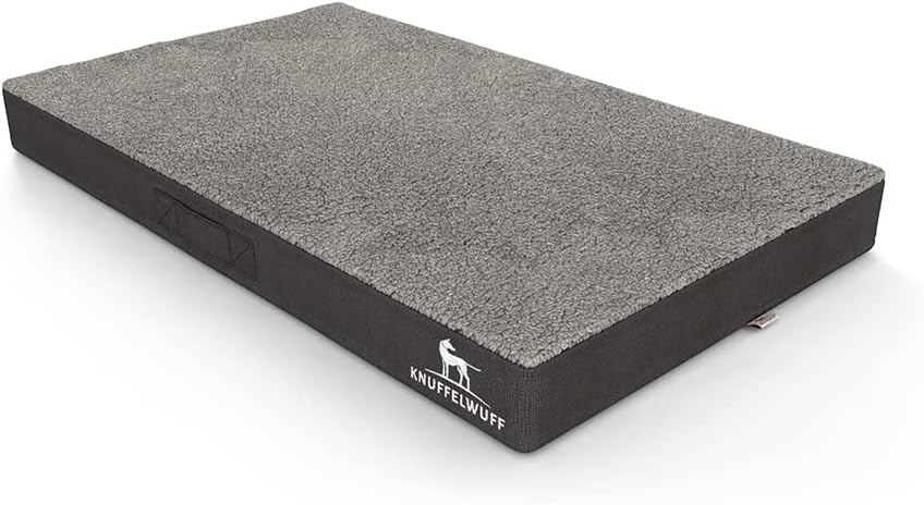 Knuffelwuff orthopädische Hundematte Ellenie aus Teddymaterial und Velours 100 x 65cm Grau, 100 x 65