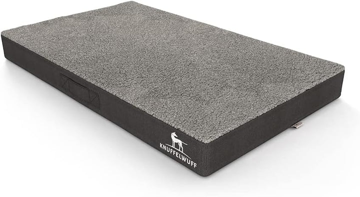 Knuffelwuff orthopädische Hundematte Ellenie aus Teddymaterial und Velours 100 x 65cm Grau, 100 x 65