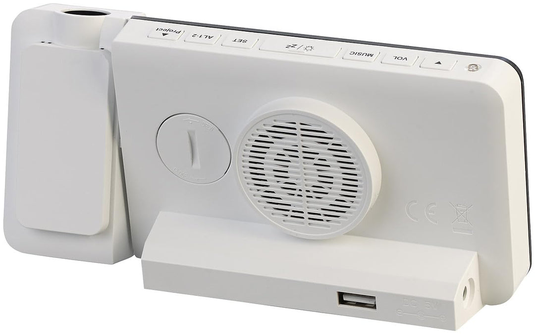 infactory Projektions Funkwecker: Funk-Wetterstation mit Projektionswecker, Aussensensor, USB-Port,