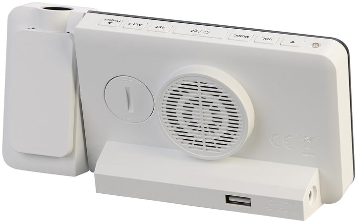 infactory Projektions Funkwecker: Funk-Wetterstation mit Projektionswecker, Aussensensor, USB-Port,
