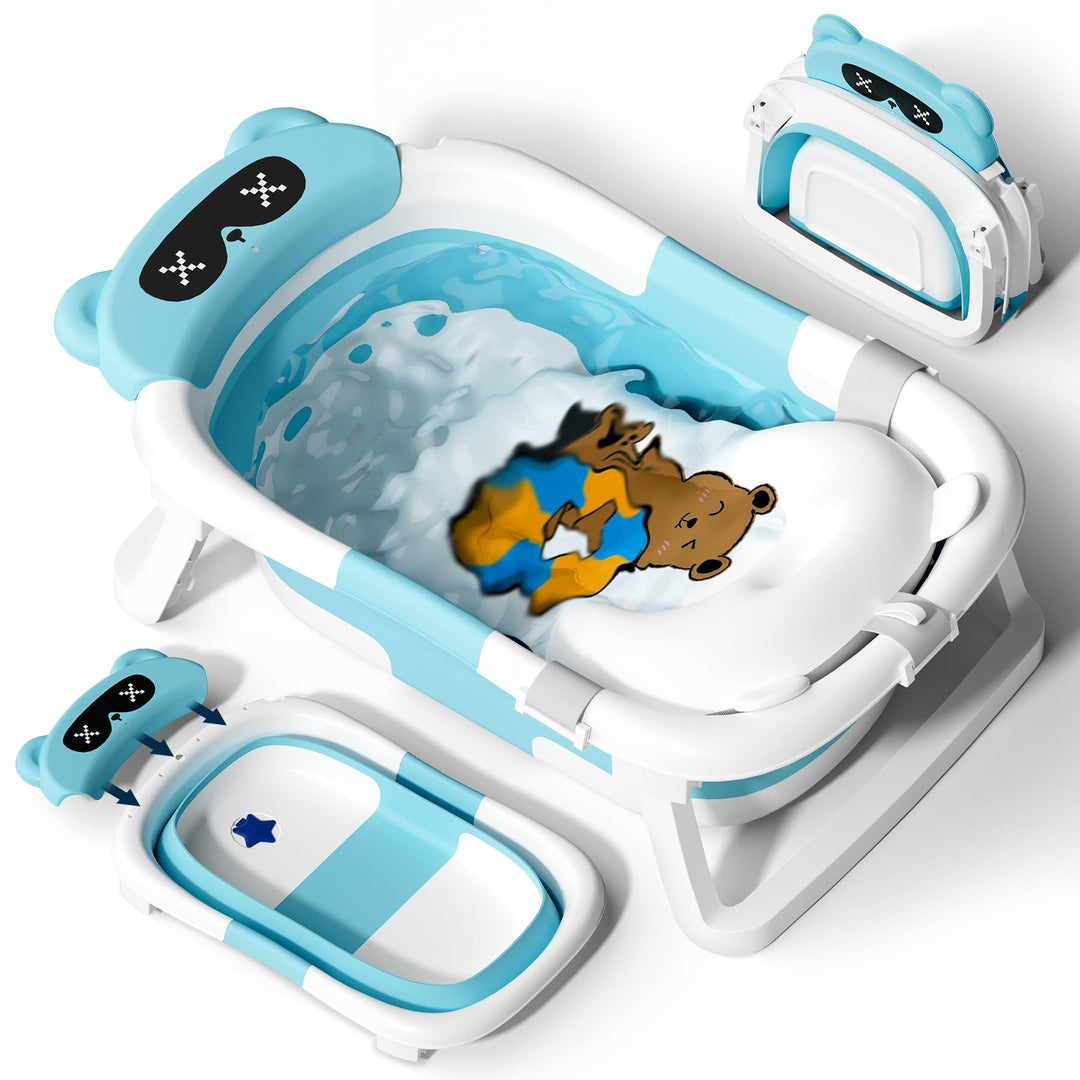 COOSEYA Baby Badewanne für 0-18 Monate, Faltbare Babybadewanne mit Weichem Polster und Temperaturemp
