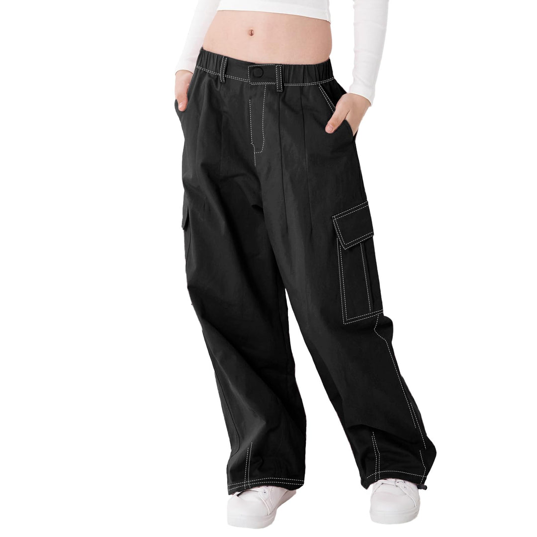 Rolanko Mädchen Cargohose, Baumwoll Baggy Hose mit Elastischer Taille und Mehreren Taschen für Kinde