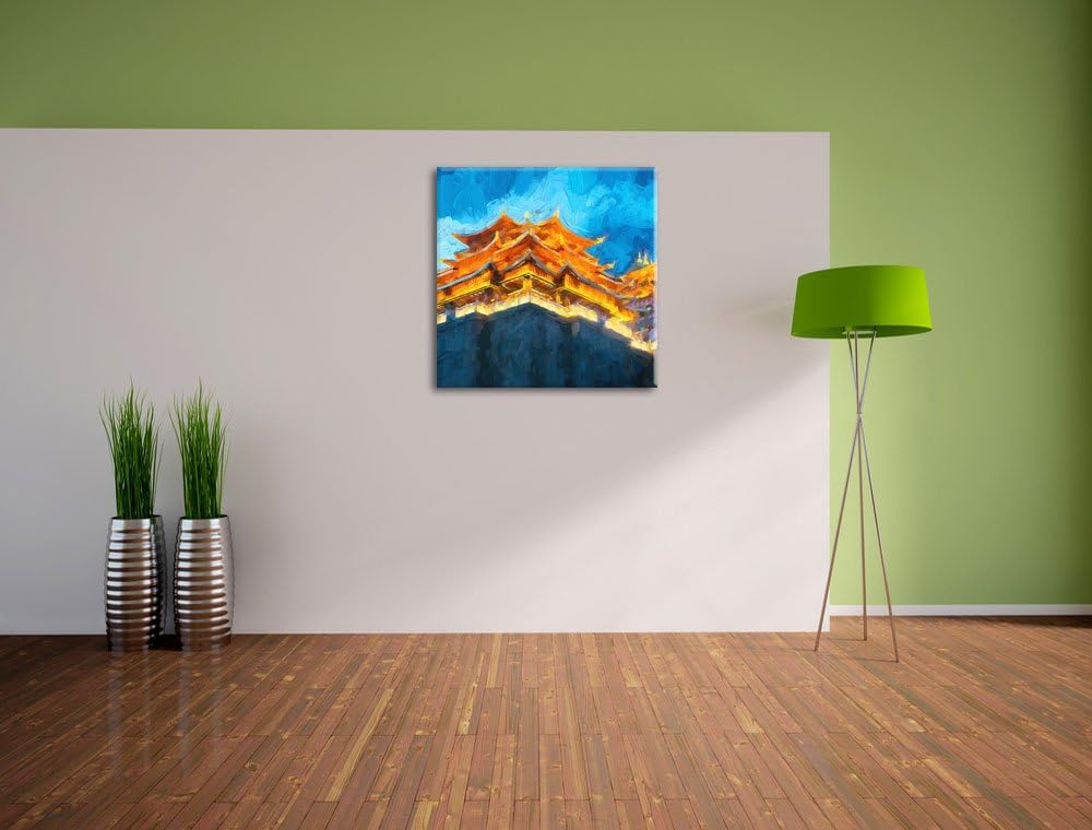 Pixxprint Leuchtender Tempel in China als Leinwandbild/Grösse: 70x70 cm/Wandbild/Kunstdruck/fertig b