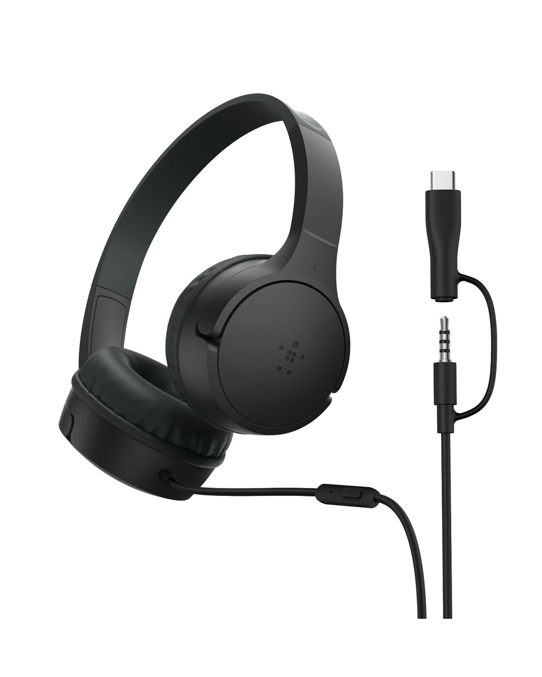 Belkin SoundForm Kopfhörer Kinder mit Kabel, USB-C auf 3,5-mm-Klinken Dongle, integriertes Mikrofon,
