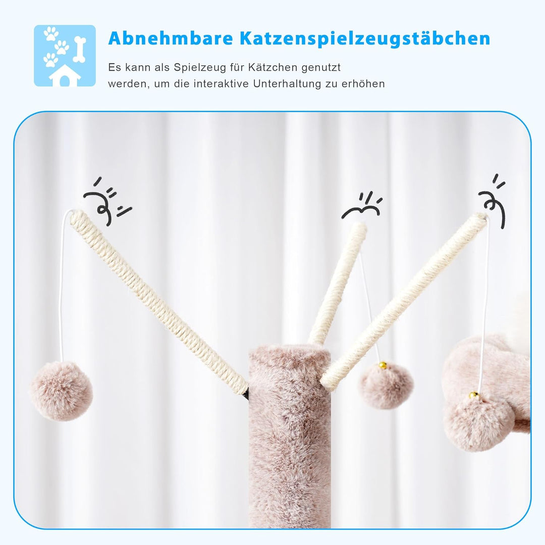 Hey-Brother Kratzbaum, 135 cm Indoor Katzenbaum, Mit gepolsterter Plattform Bett, Spielzeug Ball, Hö