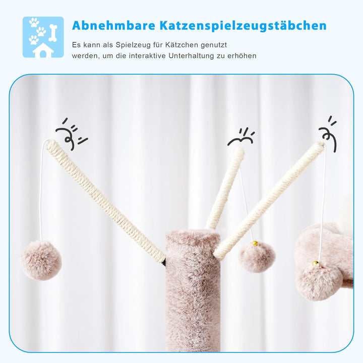 Hey-Brother Kratzbaum, 135 cm Indoor Katzenbaum, Mit gepolsterter Plattform Bett, Spielzeug Ball, Hö