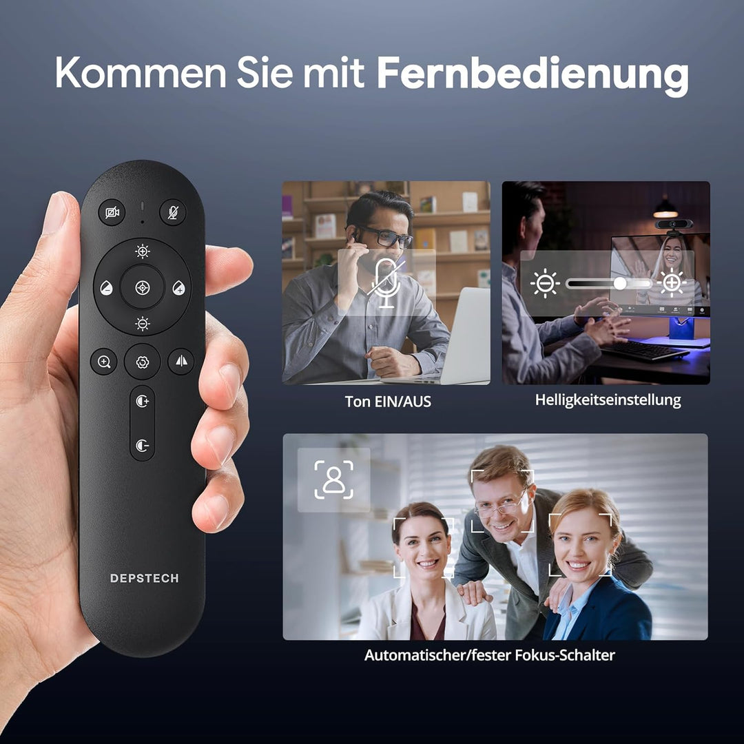 DEPSTECH DW49 Pro Webcam 4K, Ultra HD 1/2,55'' Sony-Sensor, 3-facher Zoom, Webcam mit Zwei Mikrofon,