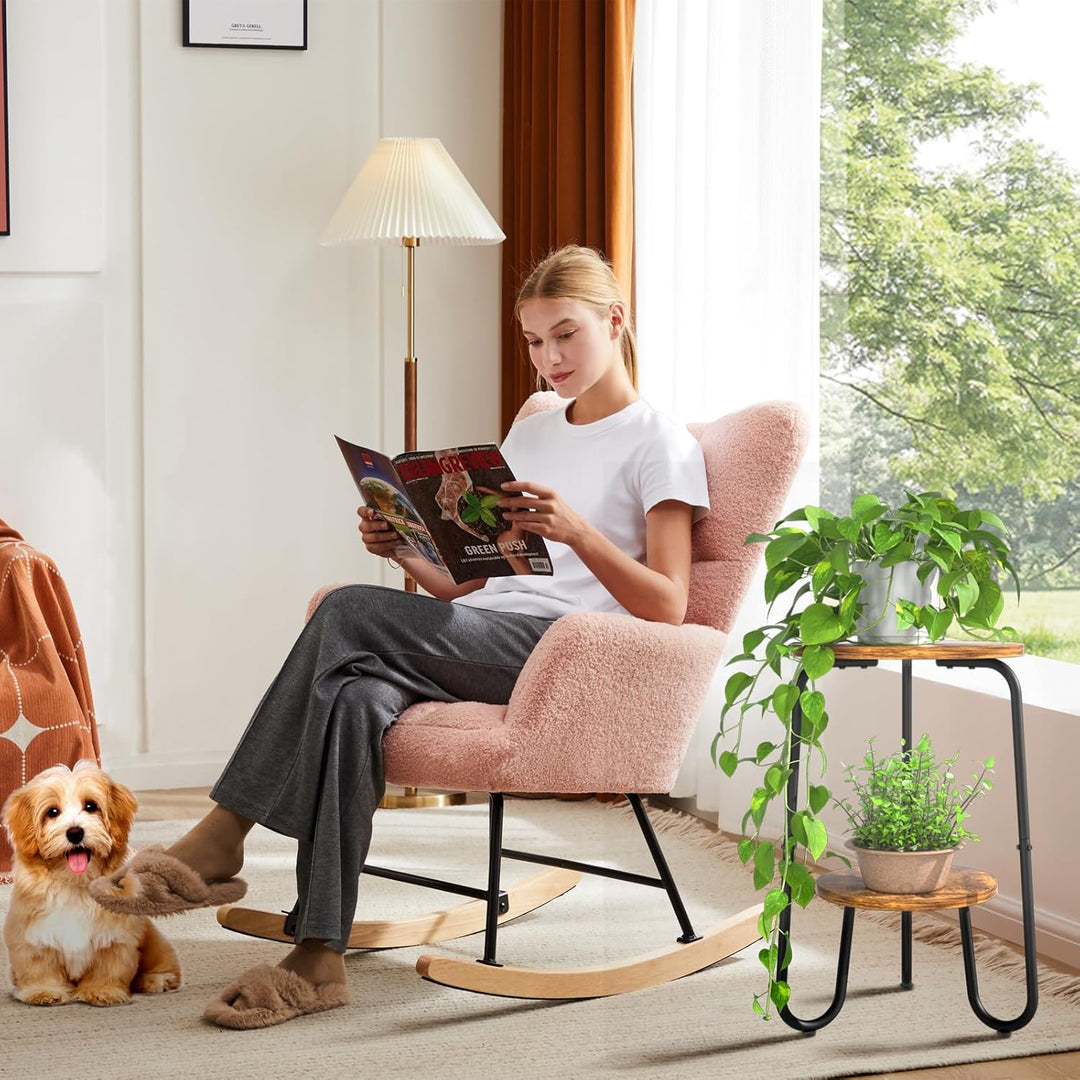 2-stufiger Blumenständer Holz Indoor, Kleiner runder Pflanzenständer, 50cm hoher Blumentisch, Rustik