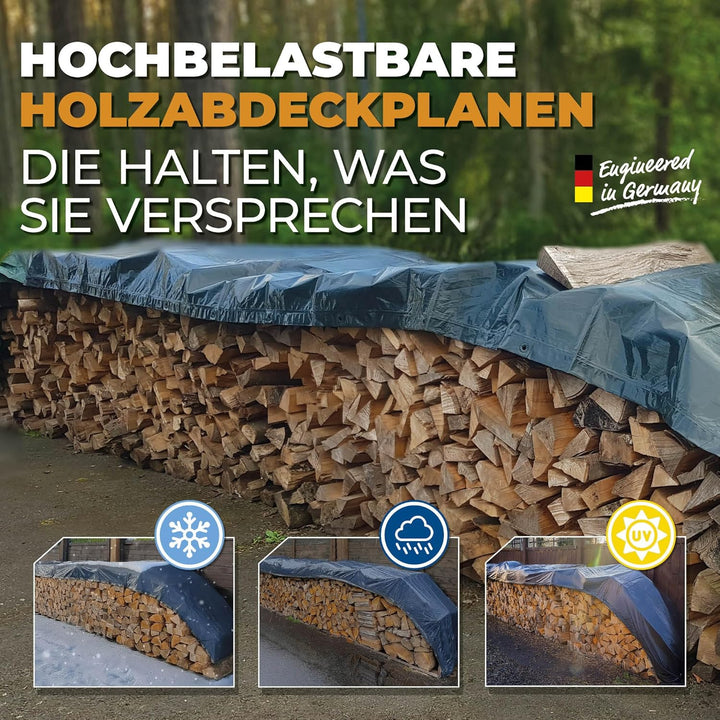 Rainexo Abdeckplane 1,5x12m; Stärke: 150g/m² (Power Forst Holzabdeckplane) RX150-1,5X12-GB Single, R
