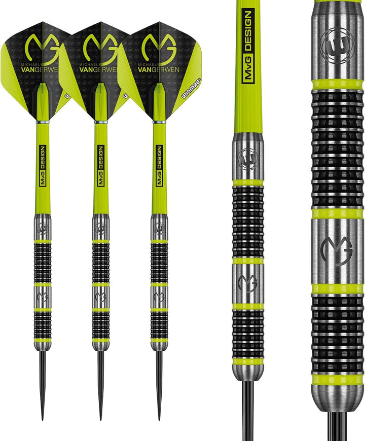 WINMAU Michael van Gerwen MvG Aspire Tungsten Steeltip Dart-Set mit Prismen-Flights und Nylon-Schäft