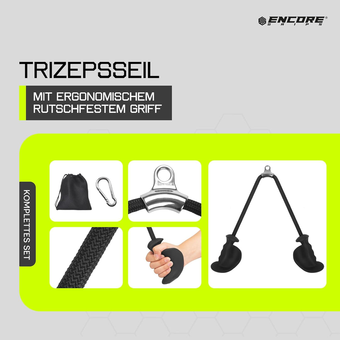 Trizepsseil mit ergonomischen Griffen – Hochwertiges Fitness Zubehör für Kabelzug, Trizeps Griff, Kr