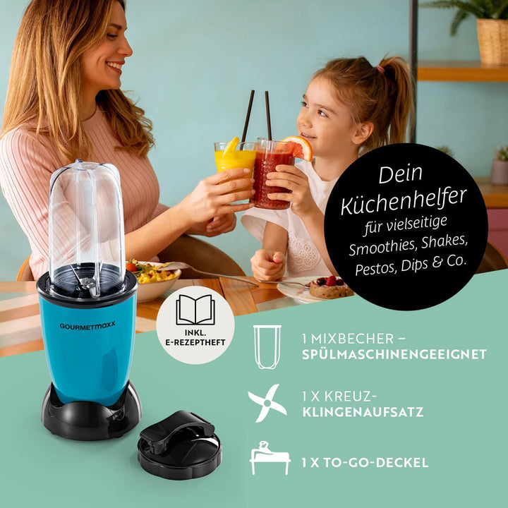 GOURMETmaxx Mixer Mr. Magic 4-tlg. | Smoothie Maker mit 400W & 500ml Fassungsvermögen | Kompakter St