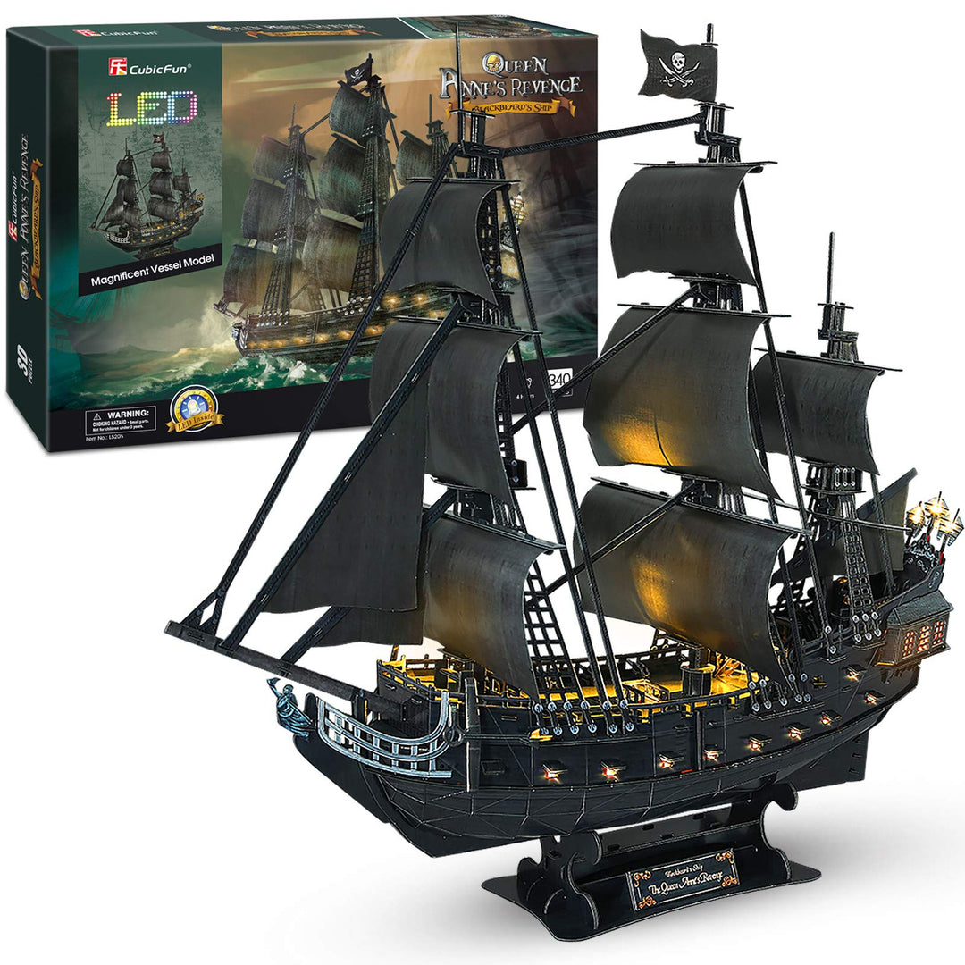 CubicFun Puzzle 3D LED 68 cm Black Pearl – Modell eines Bootes der Queen Anne's Revenge, Geburtstags