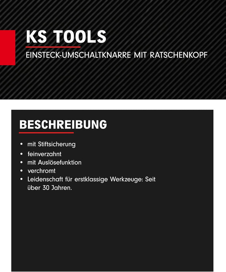 KS Tools Einsteck Umschaltknarre 14 x 18 mm 516.2712 I 1/2 Zoll Ratsche verchromt, feinverzahnt & mi