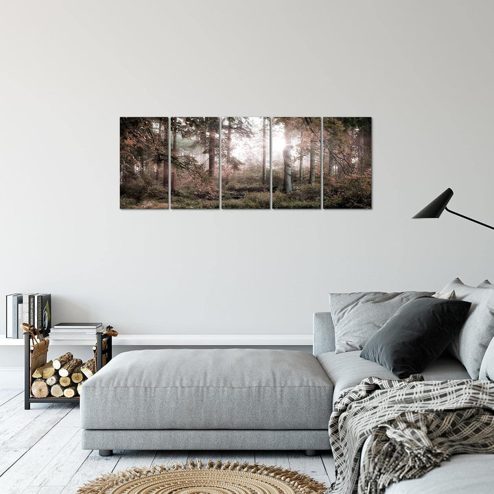 Runa Art Bild Wald Landschaft Wandbilder auf Vlies Leinwand 5 Teilig Wanddekoration Schlafzimmer Woh