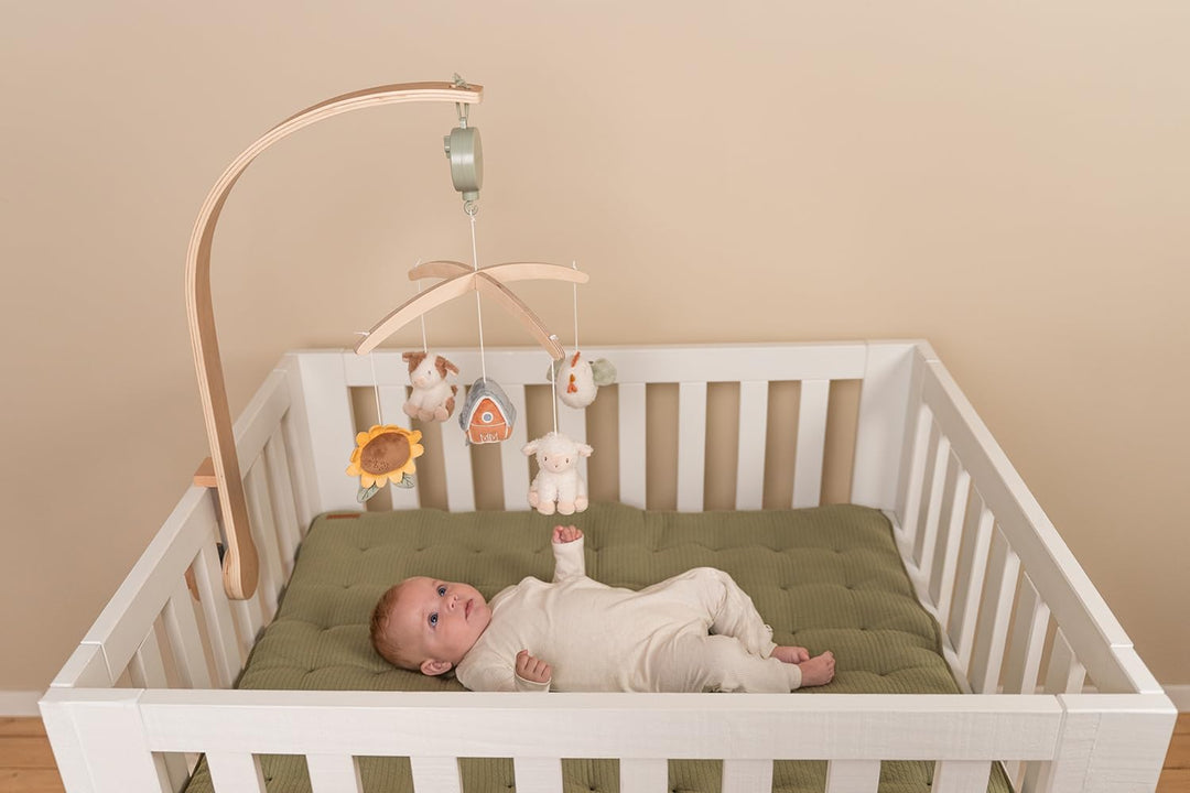 Little Dutch Mobile Musik Spieluhr mit Holz Halterung für Babybett - Little Farm