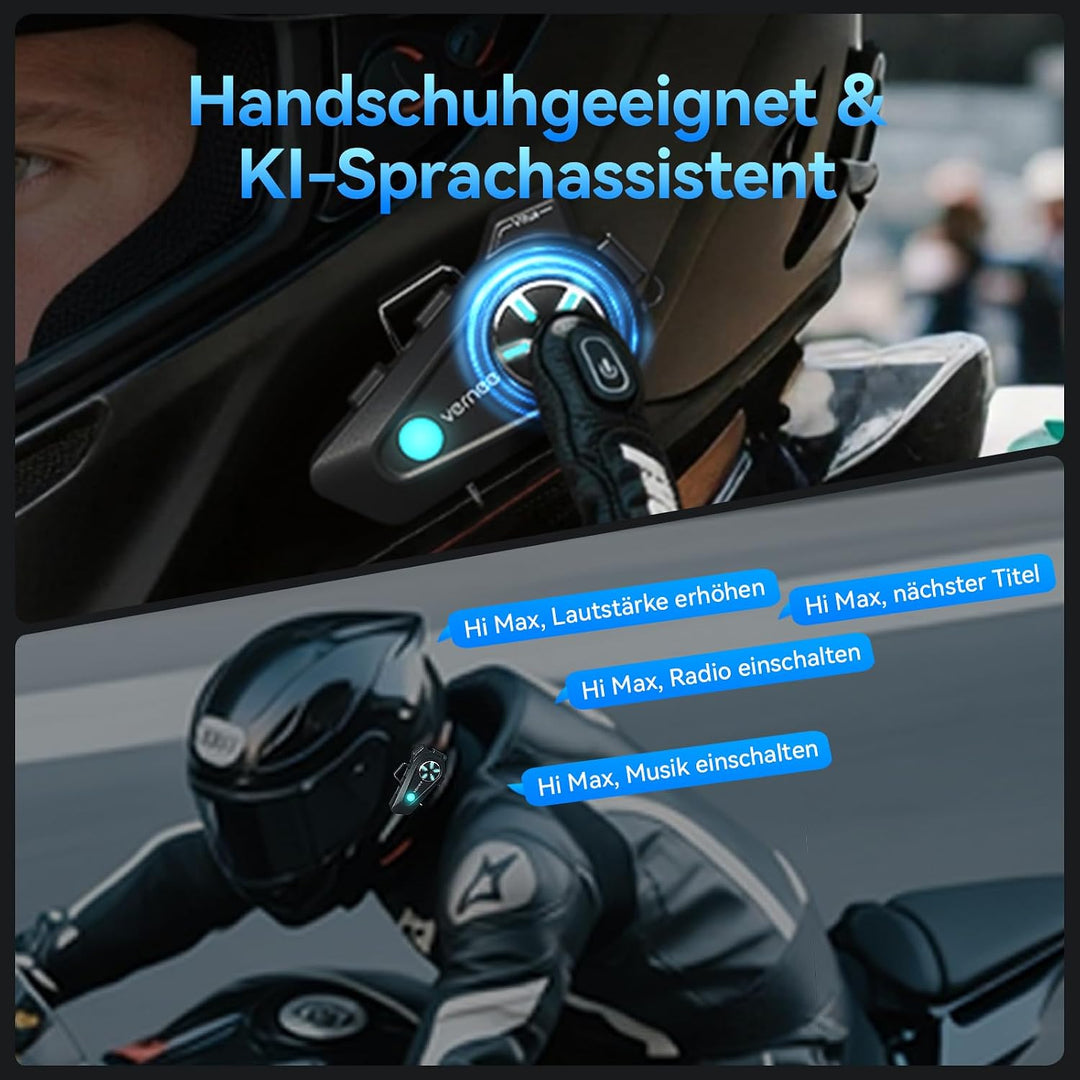 vernee Motorradhelm-Bluetooth-Headset mit Lautsprechern, 4 Fahrer, 2 km Reichweite, Intercom, IP67 w