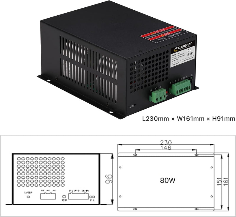 Cloudray CO2 Laser Power Supply CO2 Laser Netzteil CO2 laser 80w für CO2 Laserröhre CO2-Laserröhre F