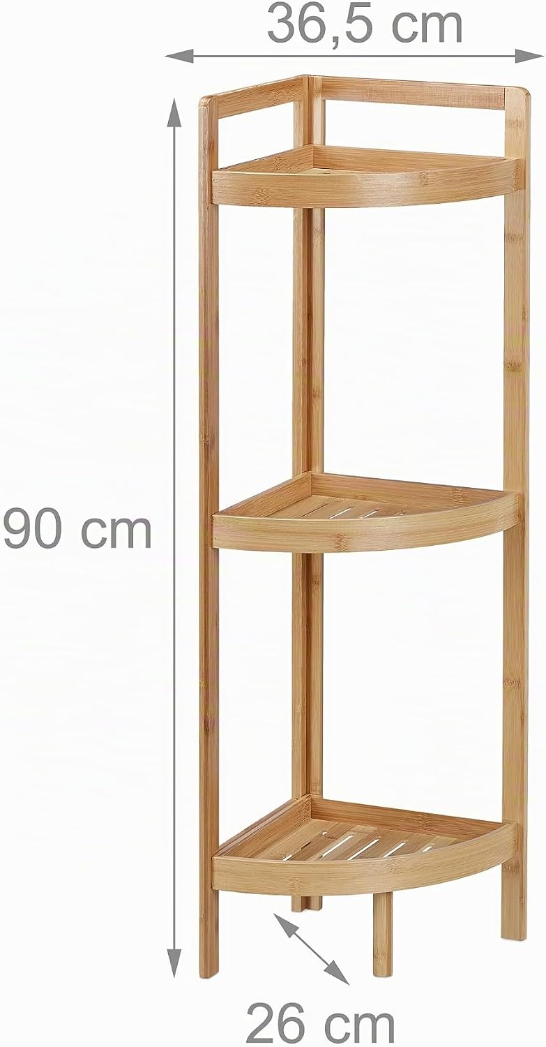 Relaxdays Eckregal Bambus, 3 halbrunde Ablagen, HBT: 90 x 36,5 x 26 cm, Standregal Bad &amp; Küche, plat