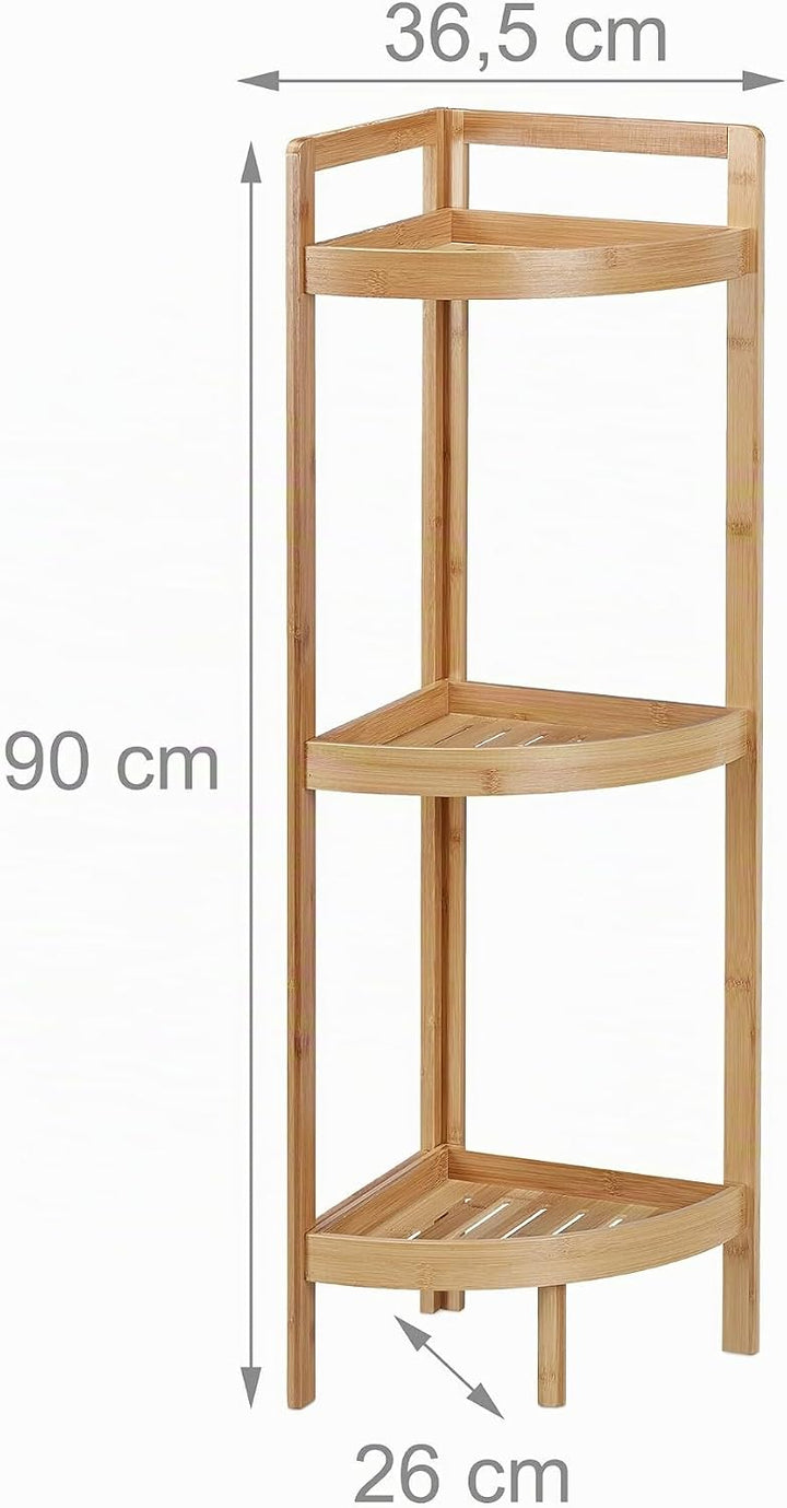 Relaxdays Eckregal Bambus, 3 halbrunde Ablagen, HBT: 90 x 36,5 x 26 cm, Standregal Bad &amp; Küche, plat