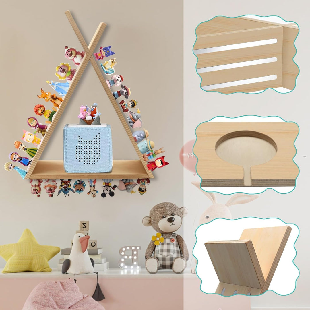 Tonie Regal für Toniebox und Tonie Figuren Dreieck Wandmontage oder Schreibtisch Magnetische Holzreg