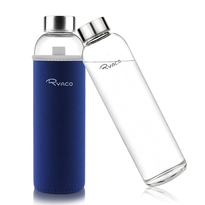 Ryaco Trinkflasche aus Glas 550ml/750ml/1000ml/1L,Glasflasche mit Neoprenhülle,Glastrinkflasche mit