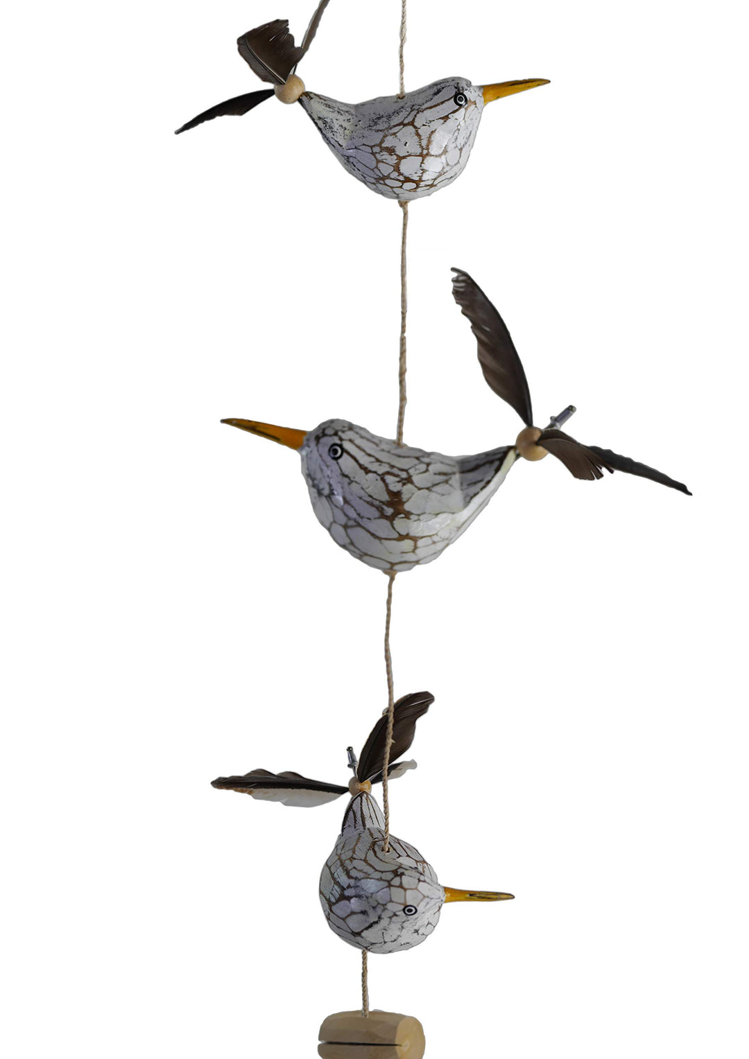 ART-CRAFT Möwen-Windspiel mit Feder Propeller mit 3 Deko Möwen Holz Tierfiguren als Maritime deko, B