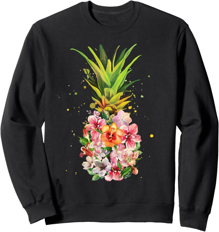 Pineapple Flowers Women Aloha Hawaii Vintage Hawaiian Floral Sweatshirt