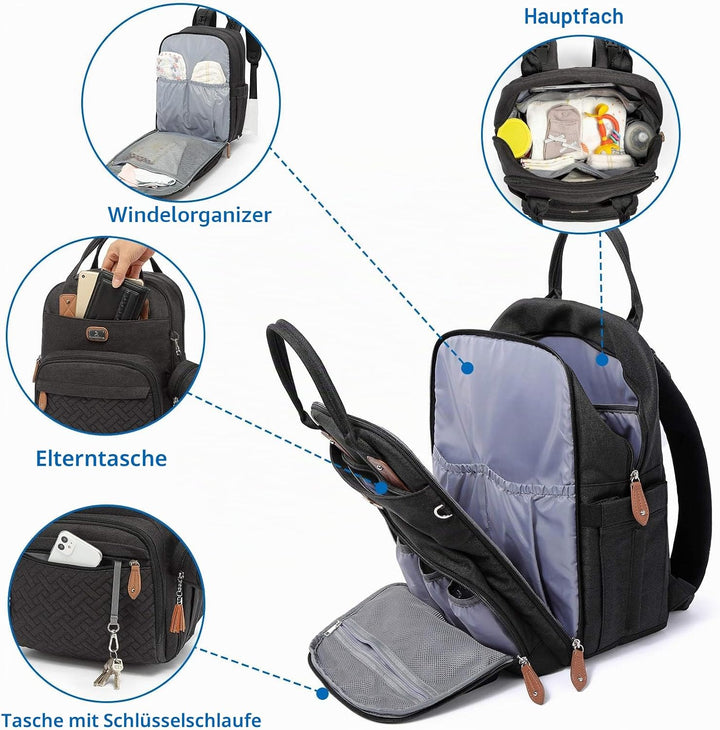 Wickeltasche Rucksack - Dikaslon Grosser Wickelrucksack mit Multifunktions-Babytaschen und mobiler W