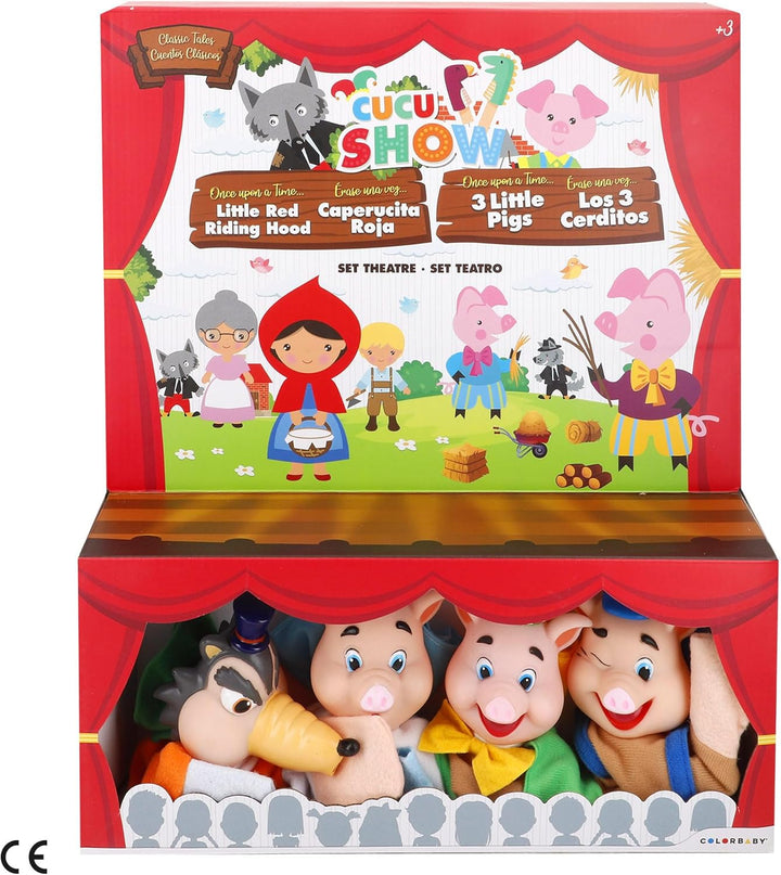 ColorBaby Cucu Show Theater-Set, Puppen, 25 cm, 4 Puppen, Märchenfiguren, weiches und sicheres Mater