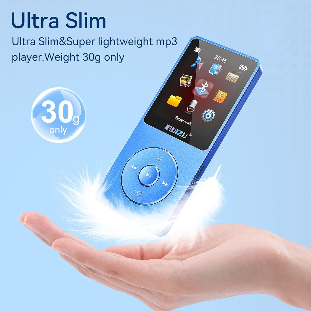 64GB MP3 Player mit Bluetooth 5.3, Ultraleicht (30 Gramm), bis zu 80 Stunden Akkulaufzeit, 1.8-Zoll-
