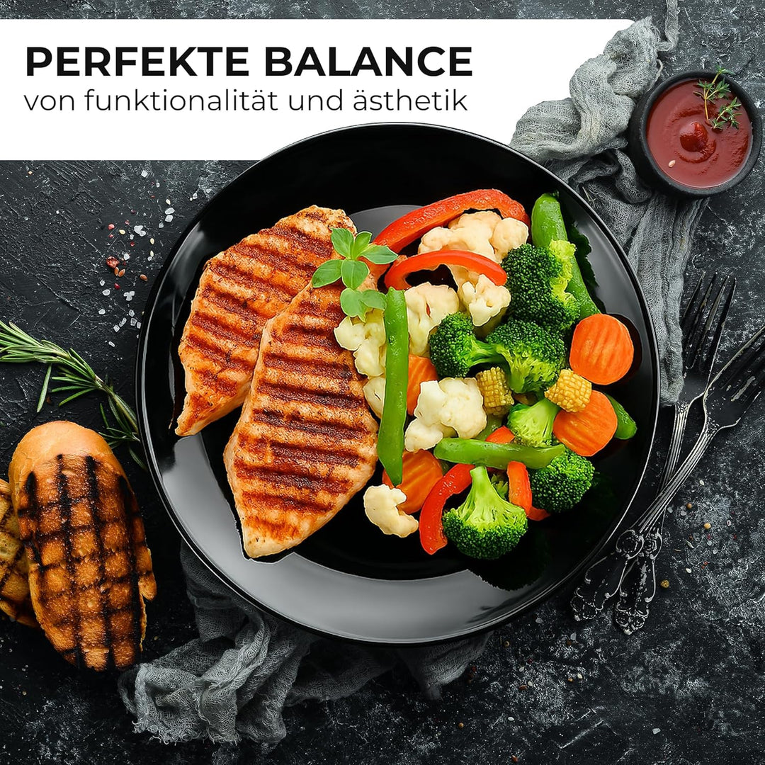 MIAMIO - 6er Geschirrset/Teller Set modern aus Keramik für 6 Personen - Palmanova Kollektion (Schwar