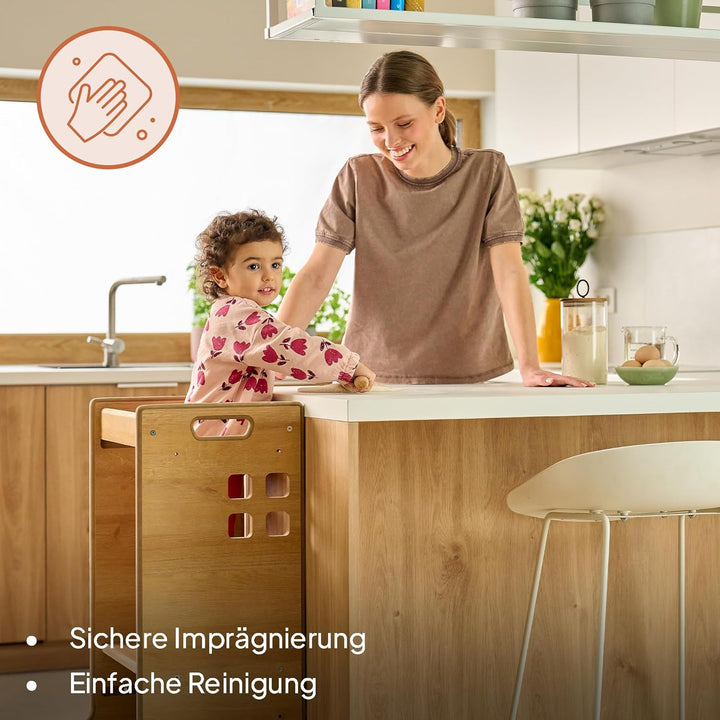 Lionelo CASS Kitchen Helper Küchenhelfer 2in1 Montessori Lernturm Ab 1 Jahr Höhenverstellbarer Siche