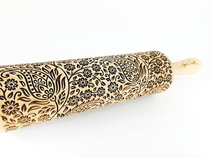 KASCHMIR Nudelholz. Teigrolle mit Paisley für hausgemachtes Gebäck und Keramik. Teigroller mit Orien