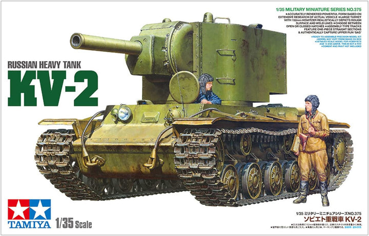 Tamiya 35375 1:35 Rus. Sw. Pz. KV-2 Gigant 152mm-originalgetreue Nachbildung, Modellbau, Plastik Bau