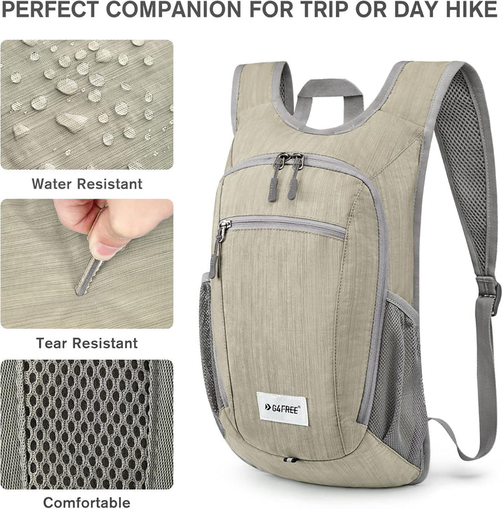 G4Free Kleiner Rucksack 10/15/20L Faltbarer Leichter Wanderrucksack Damen Herren, Beige 10Liters