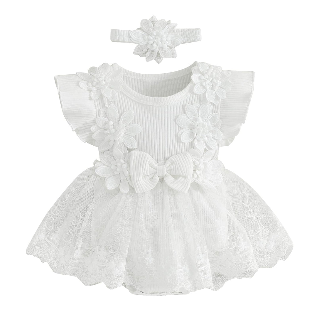Baby Mädchen Sommerkleidung Spitzen-Strampler Erdbeer-Druck Ärmelloser Body Kleid Stirnband Sets Neu