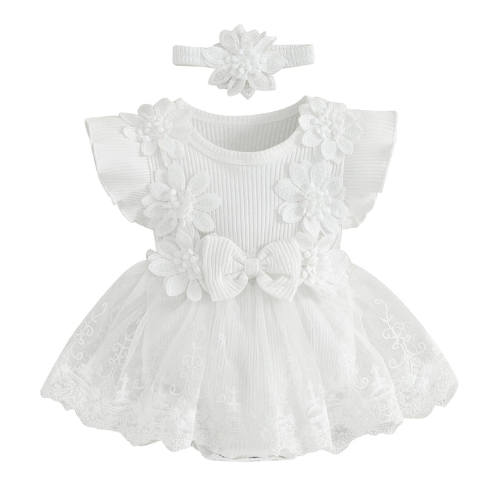 Baby Mädchen Sommerkleidung Spitzen-Strampler Erdbeer-Druck Ärmelloser Body Kleid Stirnband Sets Neu