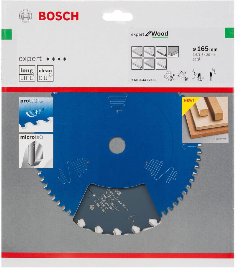 Bosch Professional 1x Kreissägeblatt Expert for Wood (Holz, Sägeblatt Ø 165 x 20 x 2,6 mm, 24 Zähne,