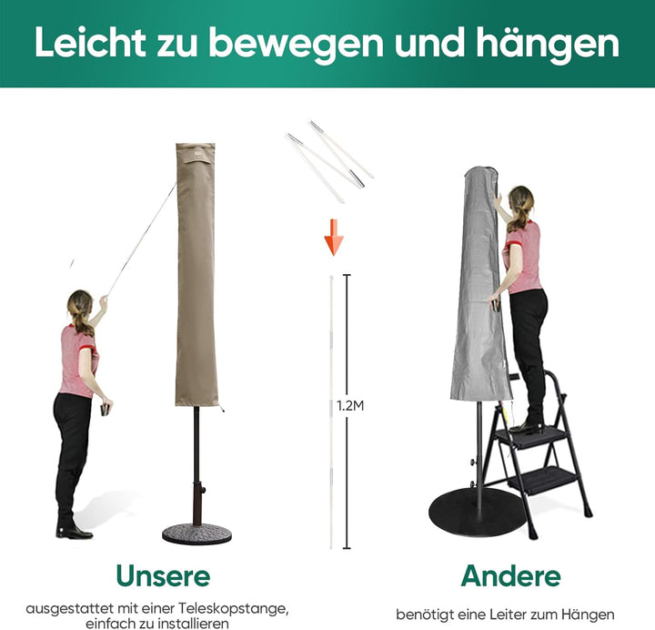 Sekey Schutzhülle für Ø 300 cm Sonnenschirm, Abdeckhauben für Sonnenschirm 170cm×27.5/33.5cm Taupe,