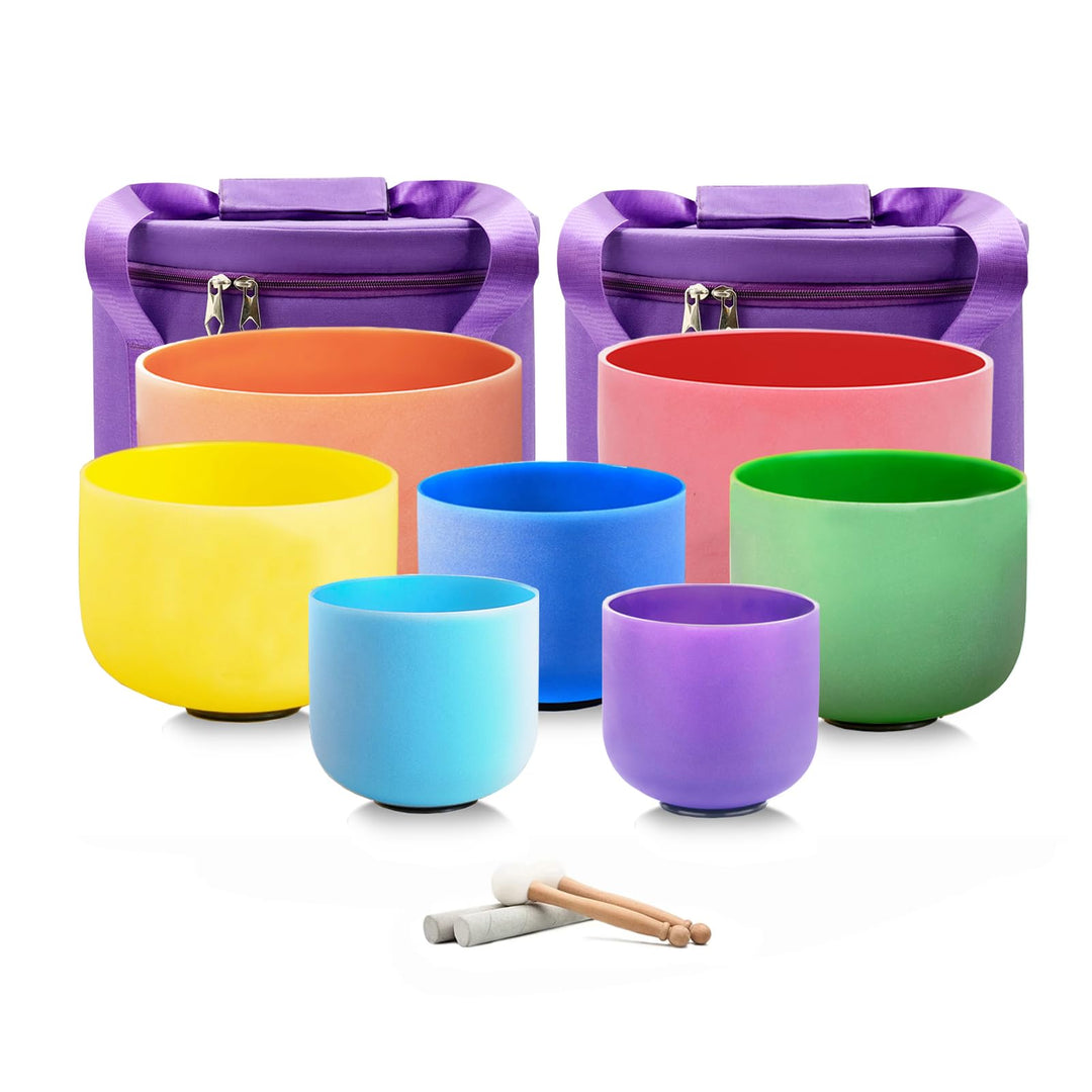 Hye-eun Kristall-Klangschalen Set 432Hz, 7-12 Zoll 7 Töne A B C D E F G 7 Farbe Chakren Klangschale