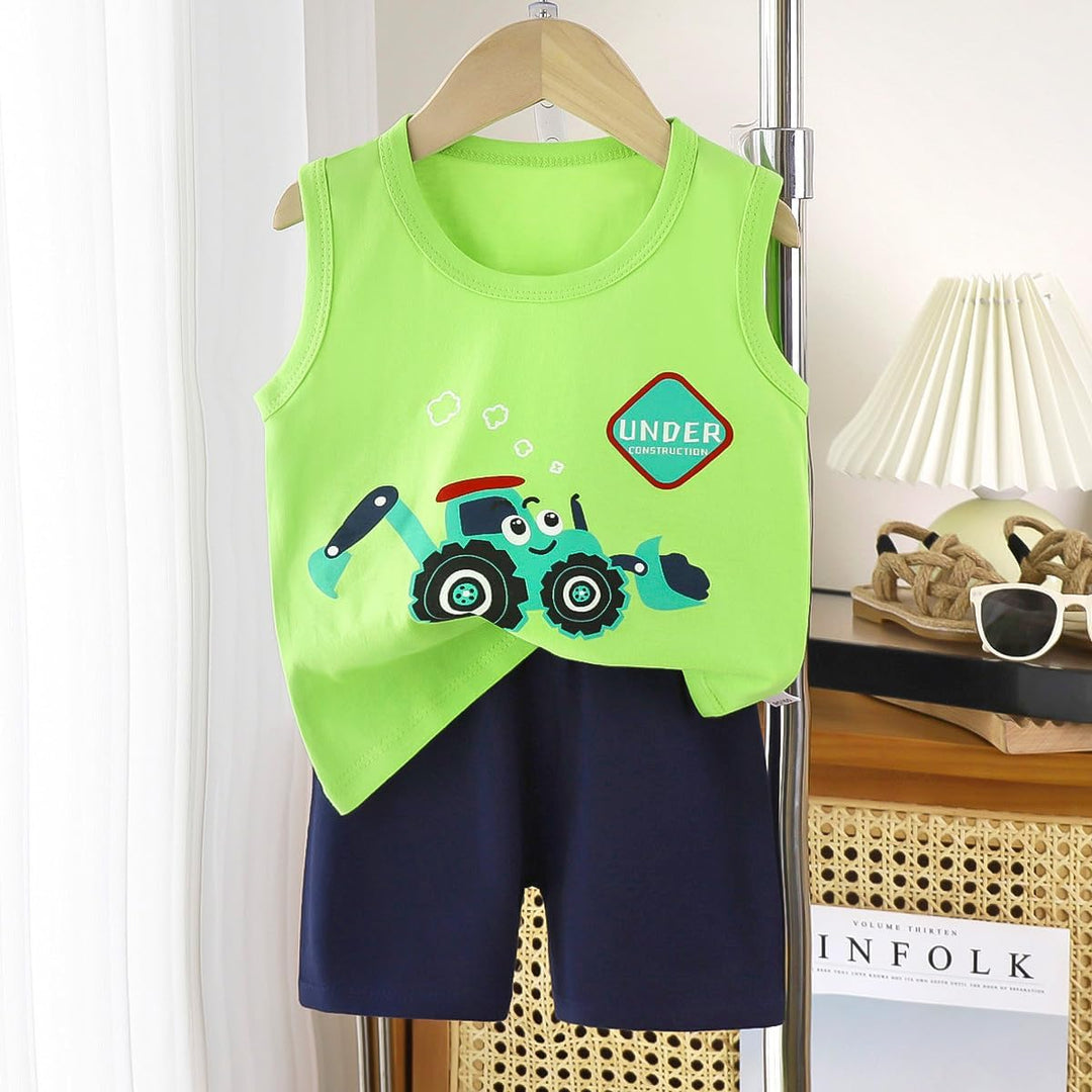 8er Pack Baby Kinder Outfit Set, Ärmelloses Baumwoll Weste + Shorts, Cartoon Print Jungen Mädchen 3