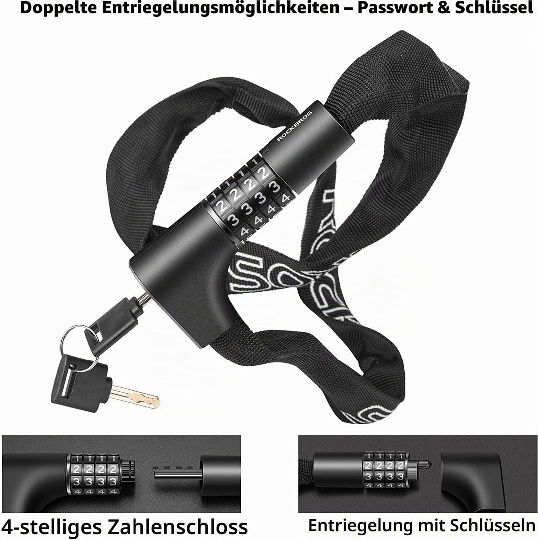 ROCKBROS Fahrradschloss Zahlenschloss mit Zahlen 96CM/17.19mm Hohe Sicherheitsstufe Kettenschloss mi
