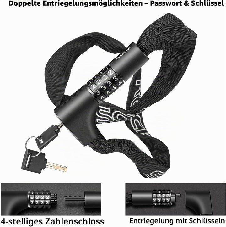 ROCKBROS Fahrradschloss Zahlenschloss mit Zahlen 96CM/17.19mm Hohe Sicherheitsstufe Kettenschloss mi