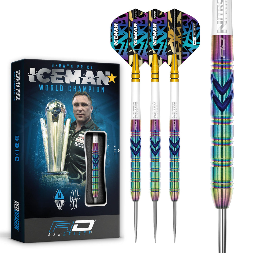 RED DRAGON Gerwyn Iceman Price Ionic Premium Tungsten Darts Set mit Flights und Stielen 21.0 Gramm,