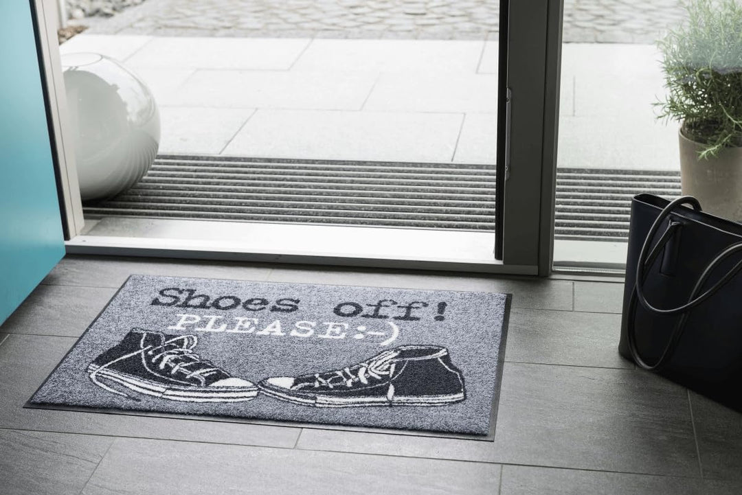 Salonloewe Fussmatte waschbar Shoes Off Please 50 x 75 cm Schmutzfangmatte Eingangs-Matte aussen und
