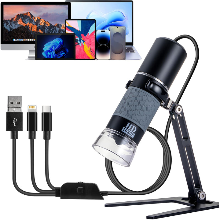 Jiusion 1080P USB Digitales Handheld Mikroskop, 50 bis 1000X Vergrösserung Endoskop Full HD 1920x108